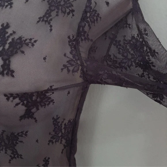 Free People Intimates Lady Luck Layering Top Black Sand Small Lace Long Sleeve - Picture 4 of 8